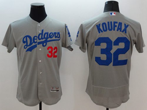 Dodgers #32 Sandy Koufax Grey Flexbase Authentic Collection Stitched MLB Jersey - Click Image to Close